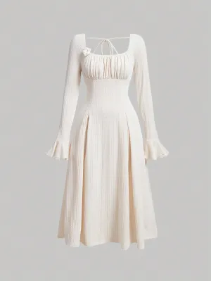 Parien Ruched Bust Flare Sleeve Sweater Dress