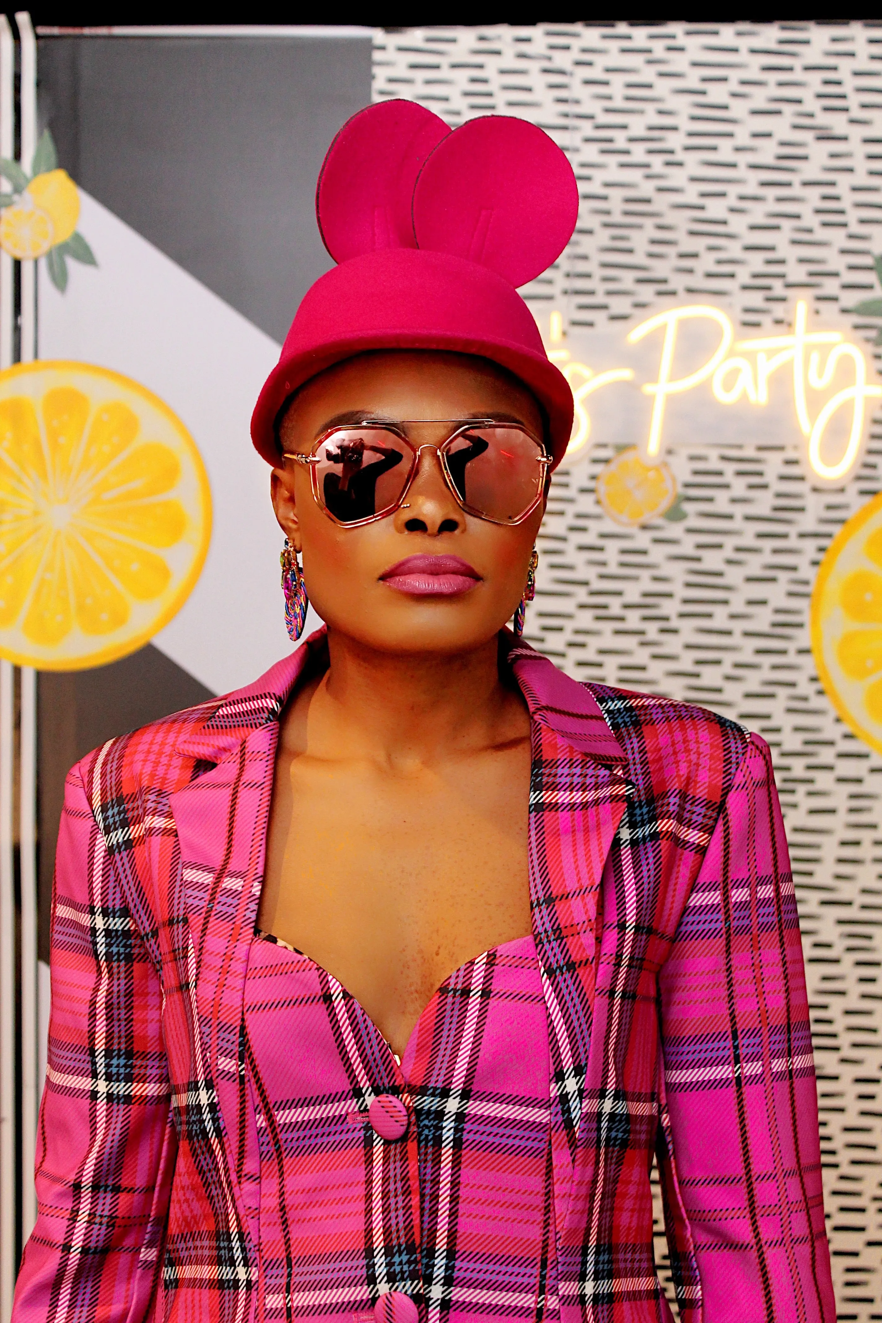 Pink plaid blazer
