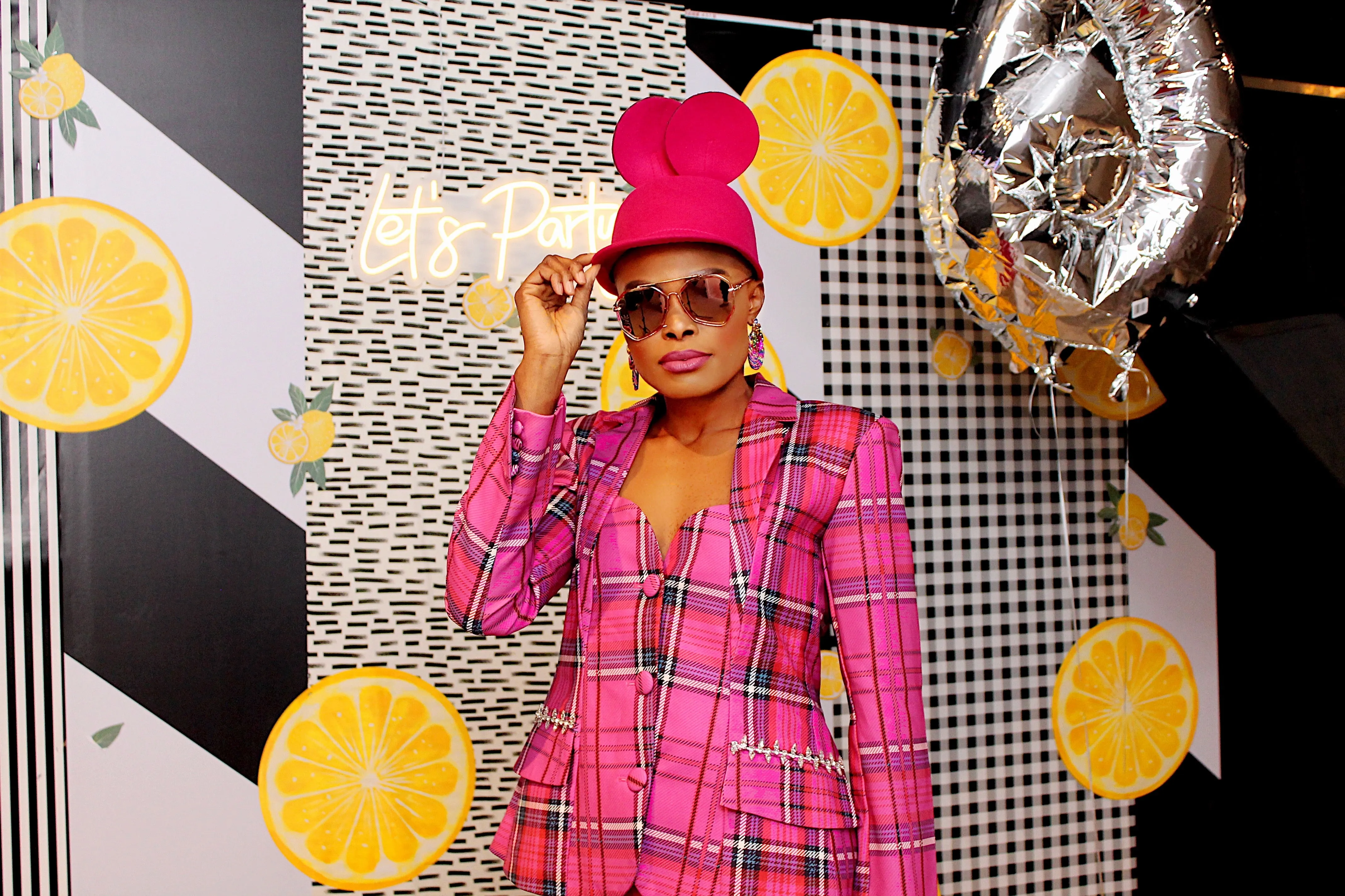 Pink plaid blazer