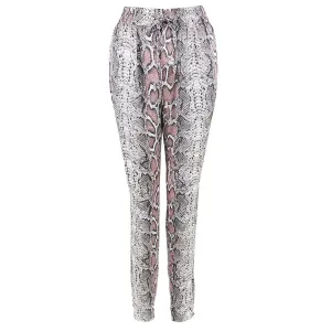 Pink Snakeskin Print Elastic Wasit Pants