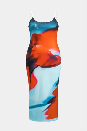 Plus Size Floral Print Slip Midi Dress