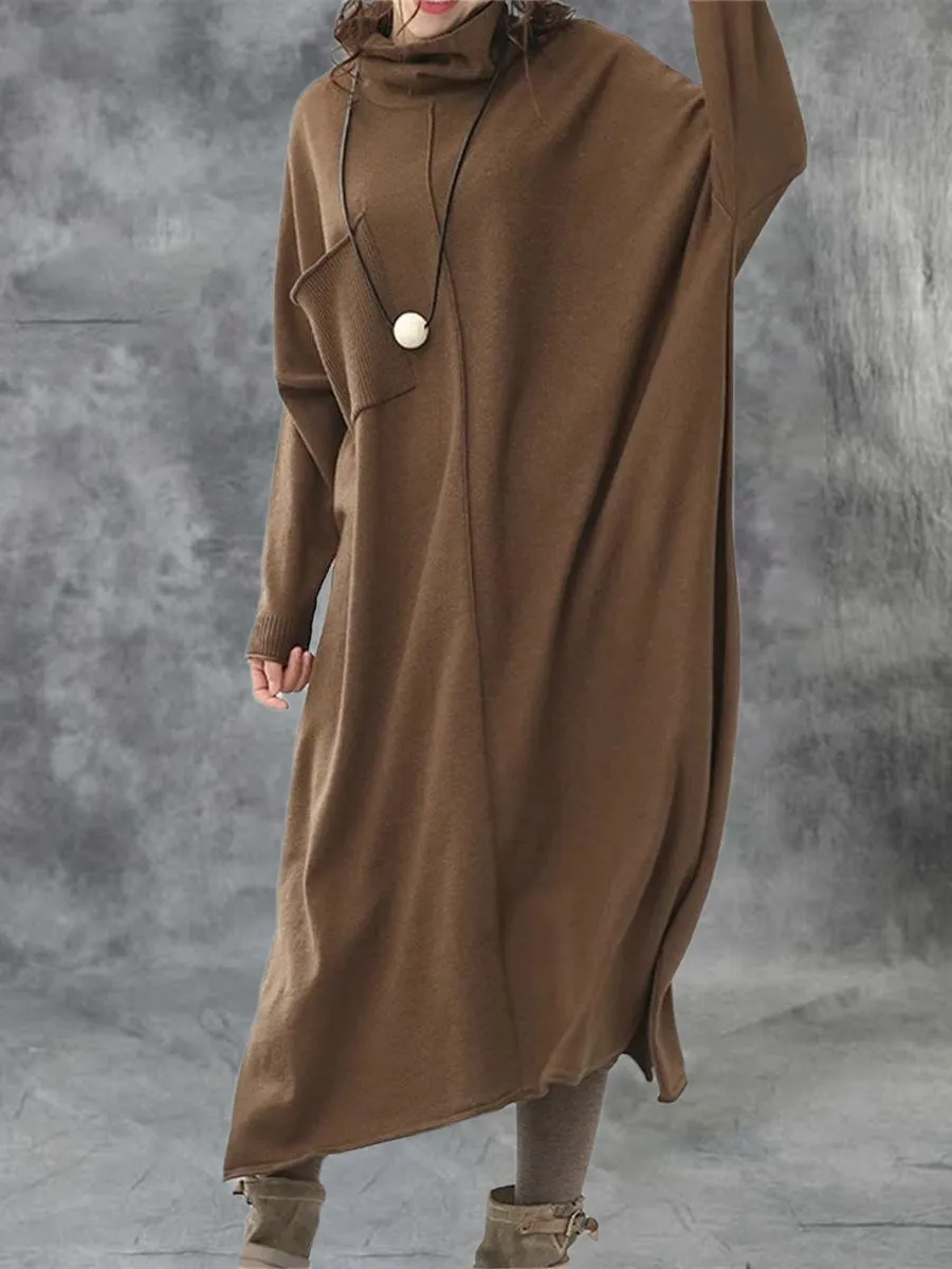 Retro Loose High Neck Warm Women'S Knitted Dress