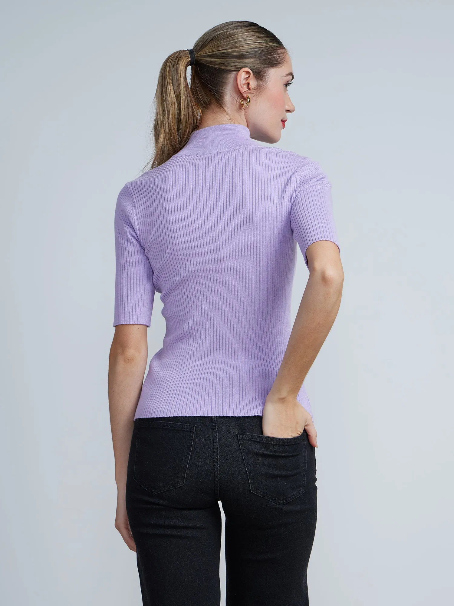 Ribbed Button Up Henley Sweater Tee
