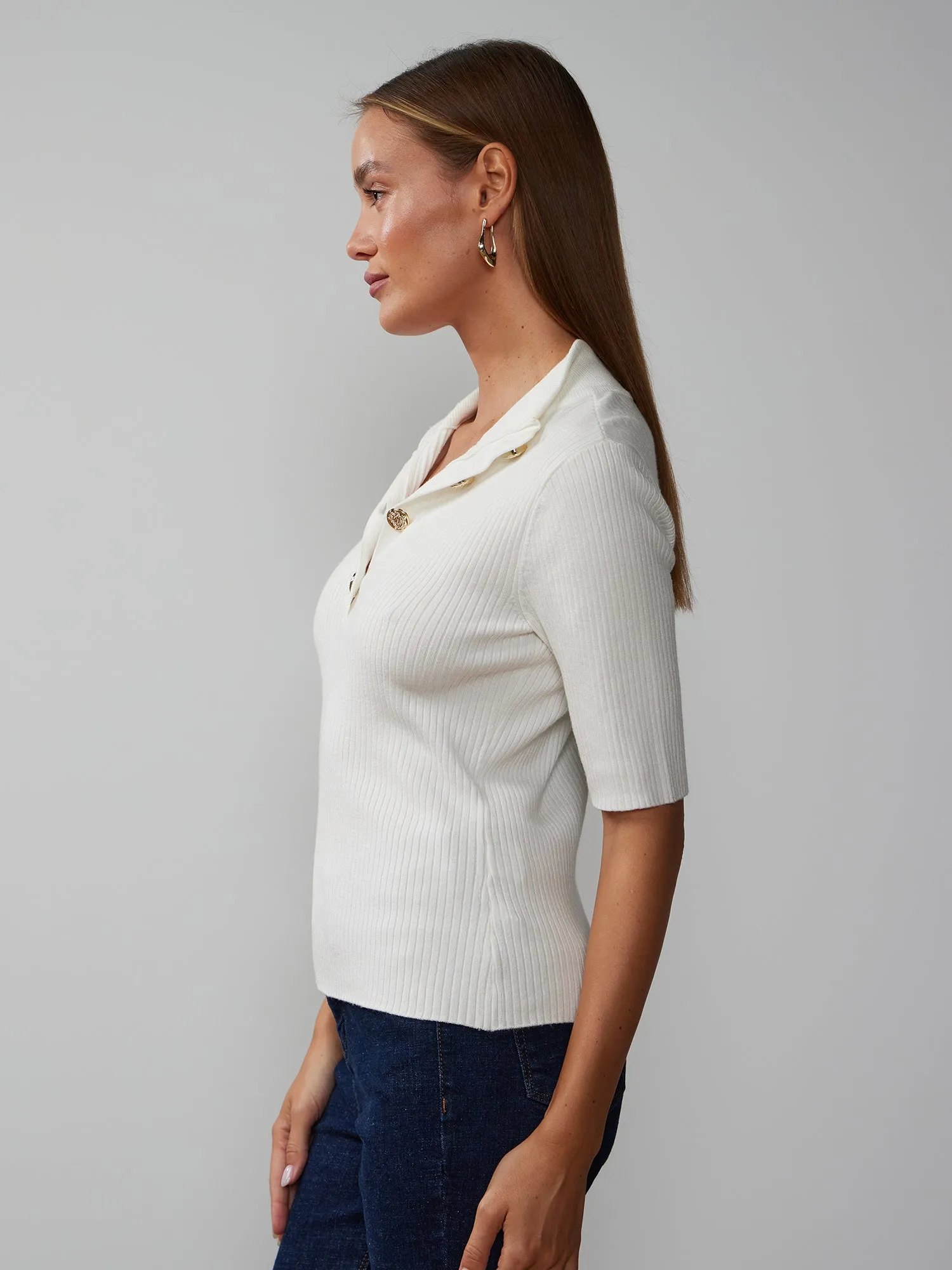 Ribbed Button Up Henley Sweater Tee