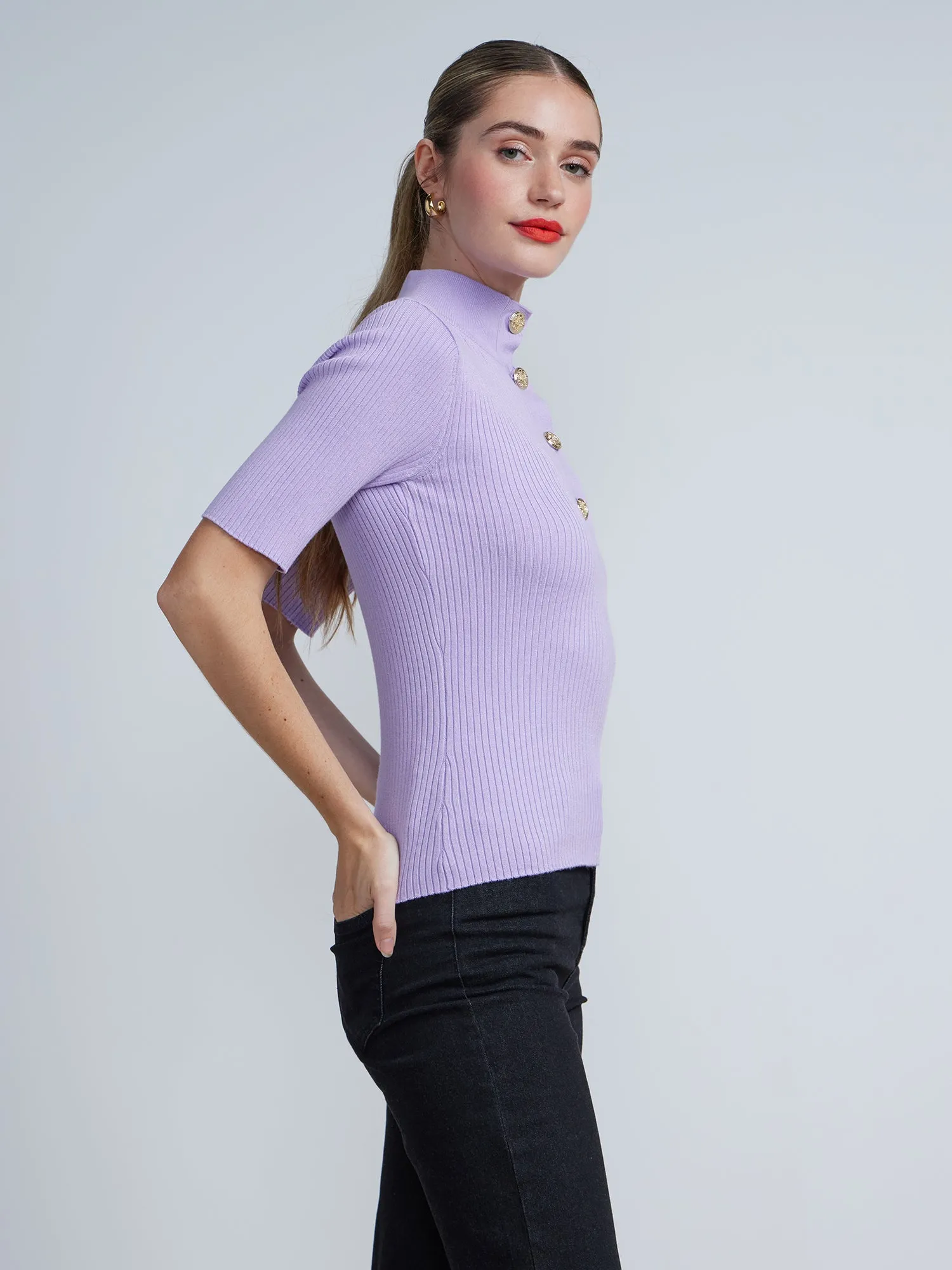Ribbed Button Up Henley Sweater Tee