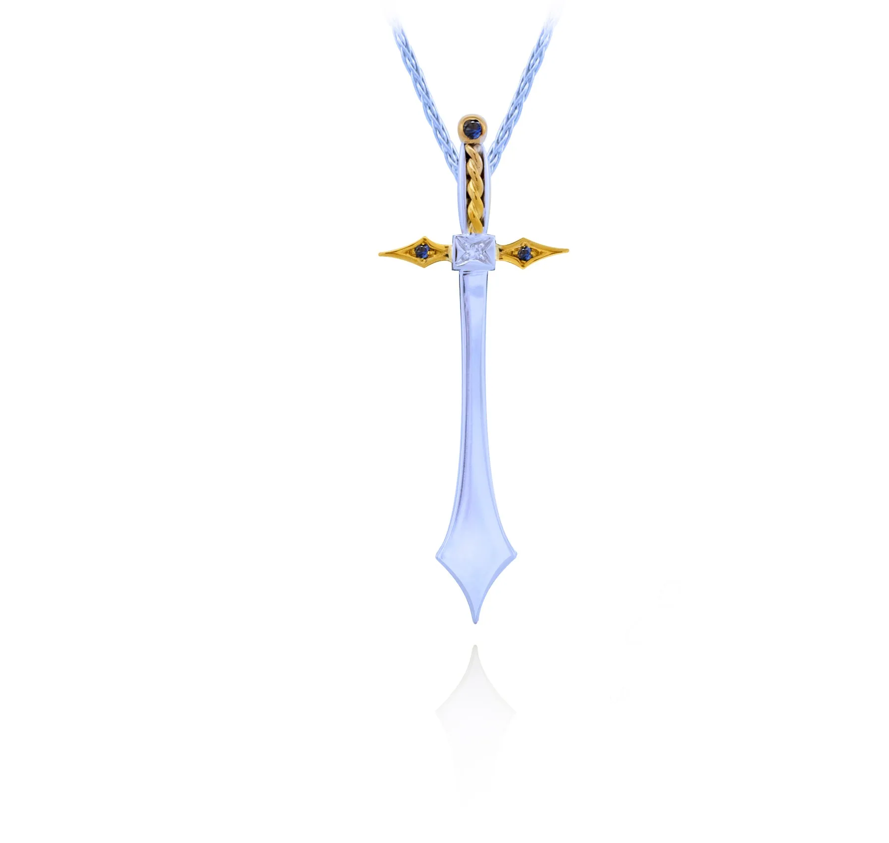 SAINT Sword Pendant with Diamonds and Royal Blue Sapphires