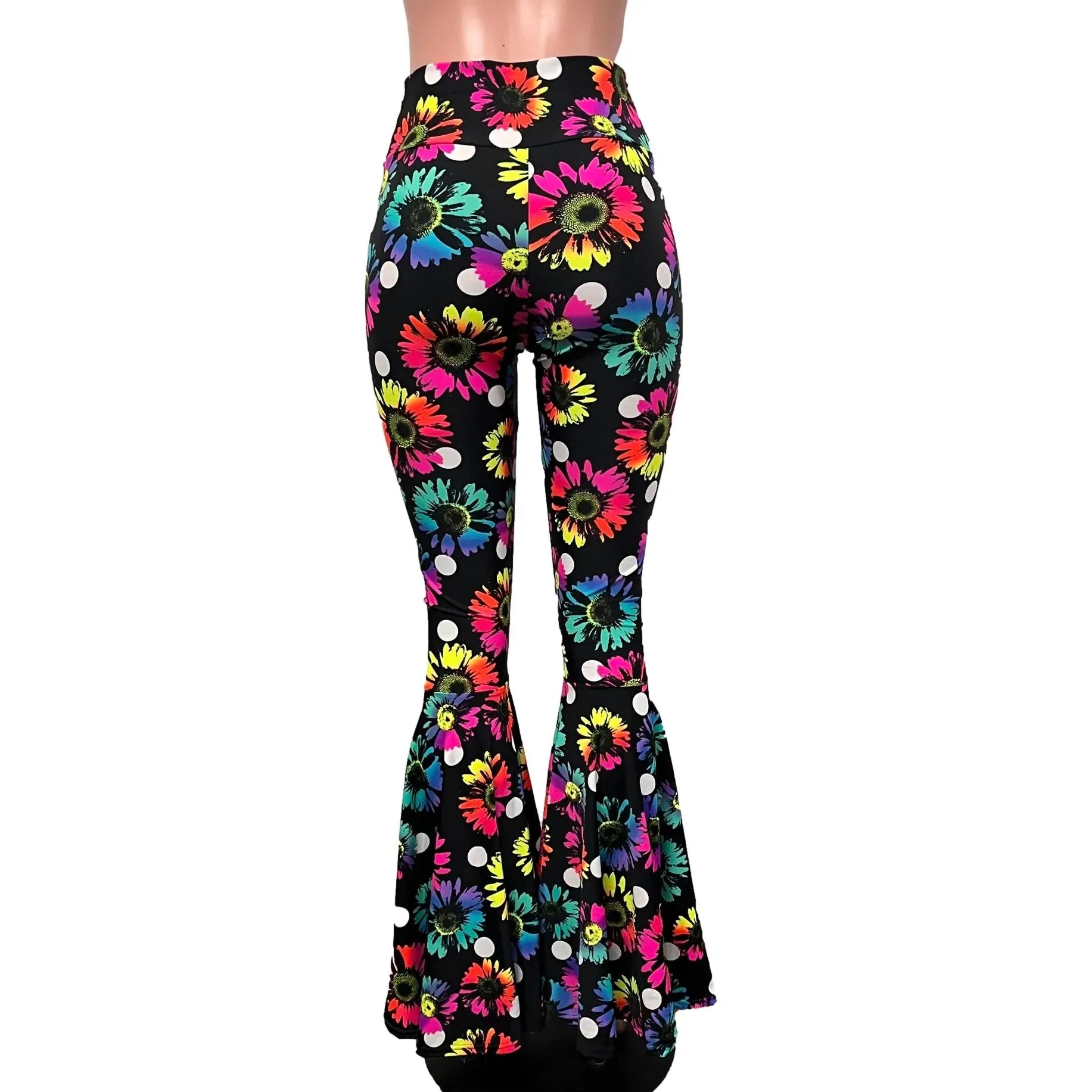 SALE - MEDIUM 33.5" INSEAM - High Waist Bell Bottoms - Polka Dot Electric Daisy Neon