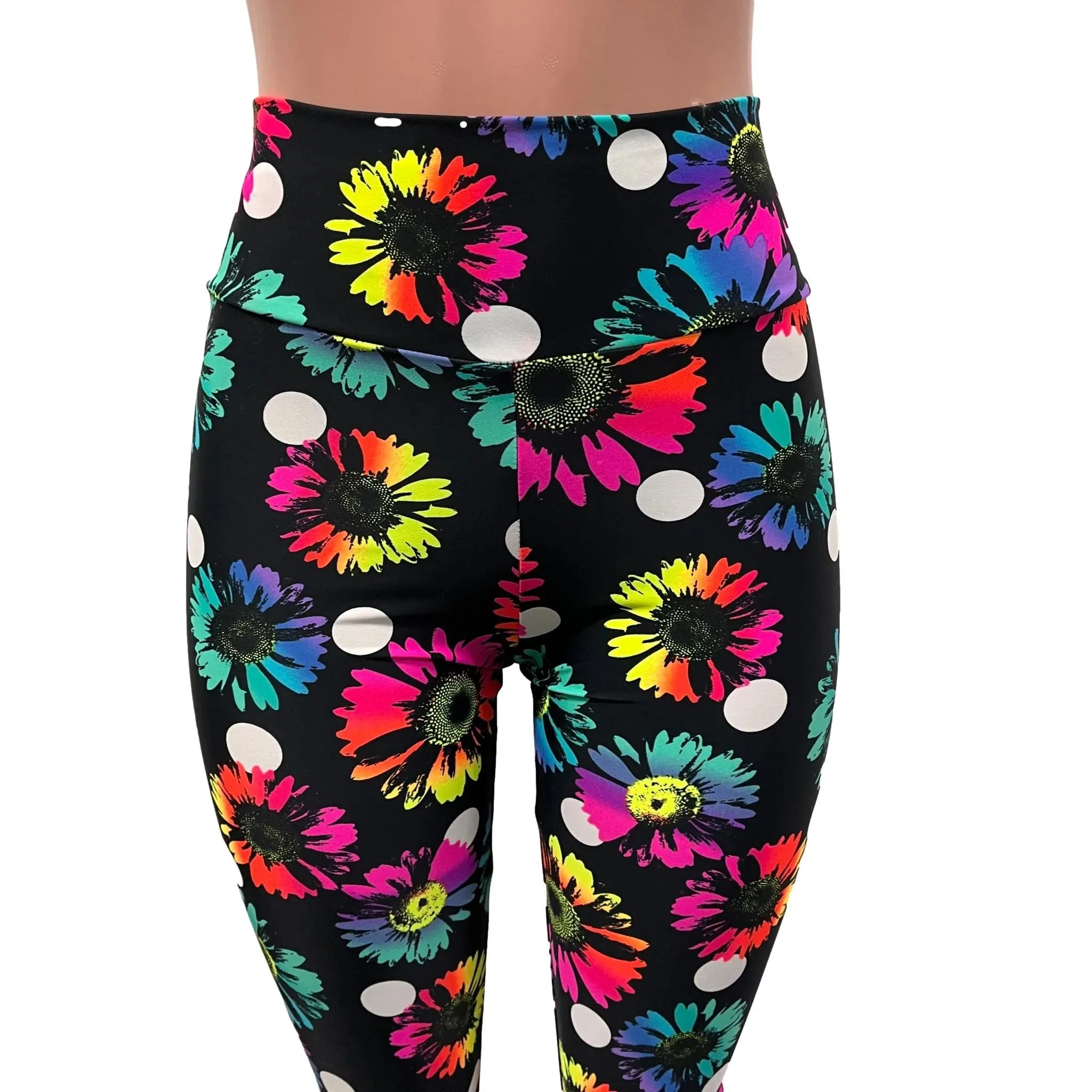 SALE - MEDIUM 33.5" INSEAM - High Waist Bell Bottoms - Polka Dot Electric Daisy Neon