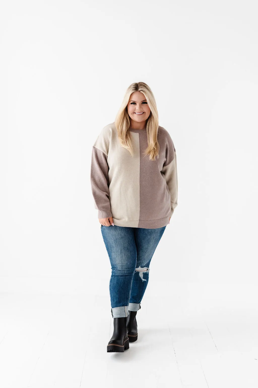 Senna Colorblock Sweater in Mocha