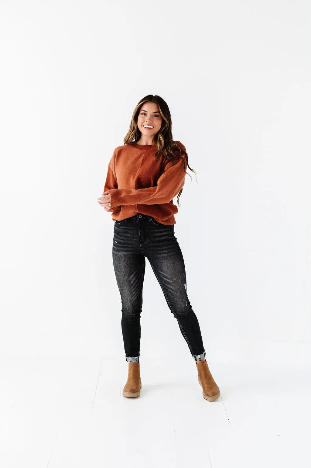 Senna Colorblock Sweater in Rust