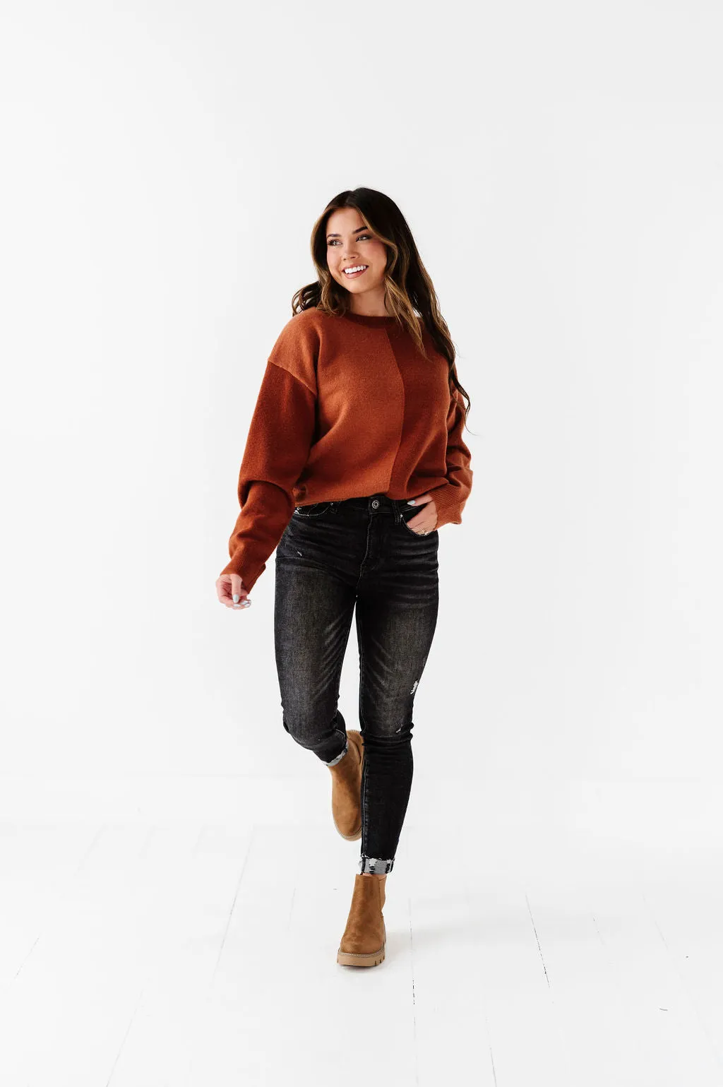 Senna Colorblock Sweater in Rust