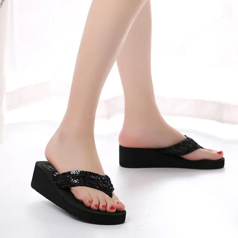 Sequin flip flops sandals beach shoes slippers women