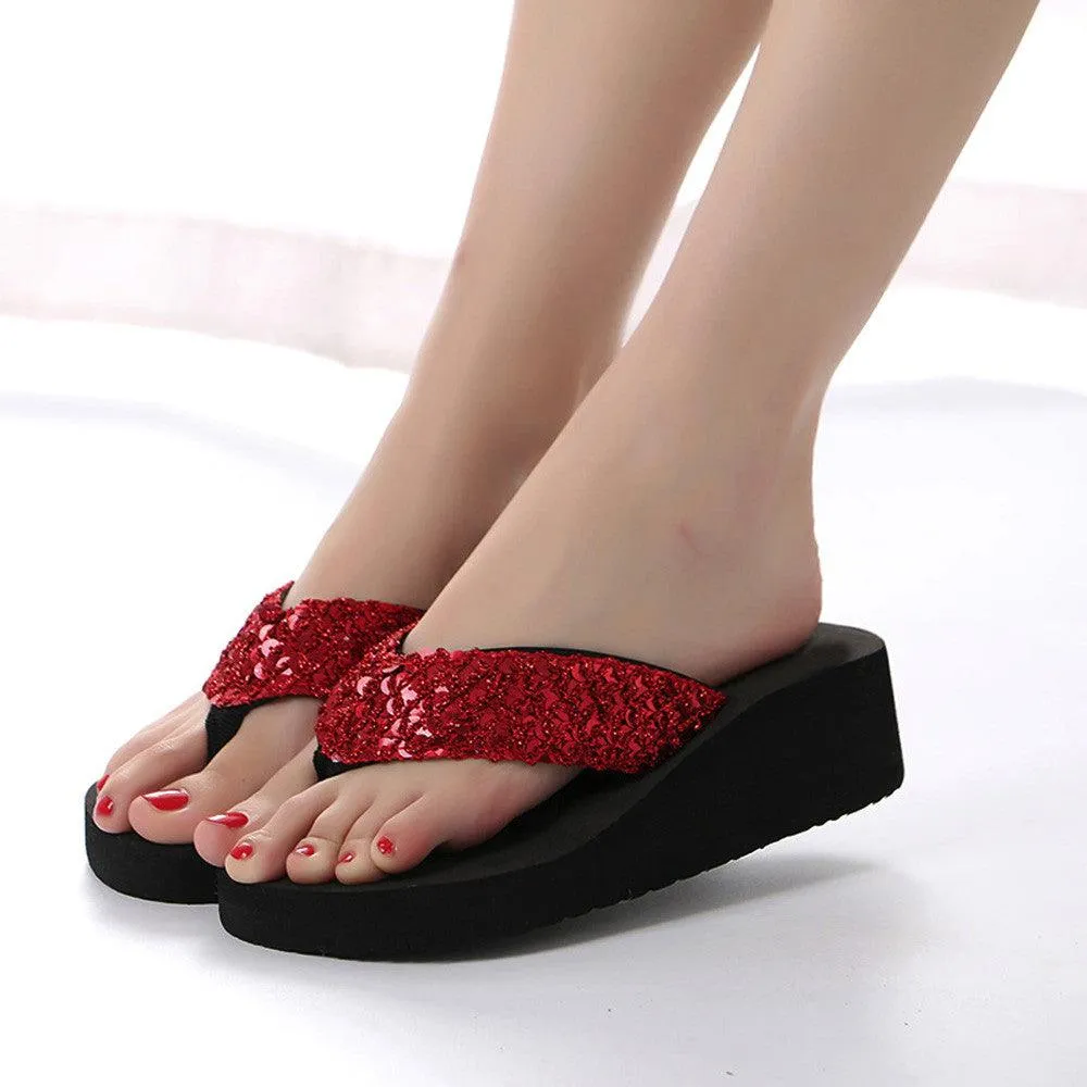 Sequin flip flops sandals beach shoes slippers women