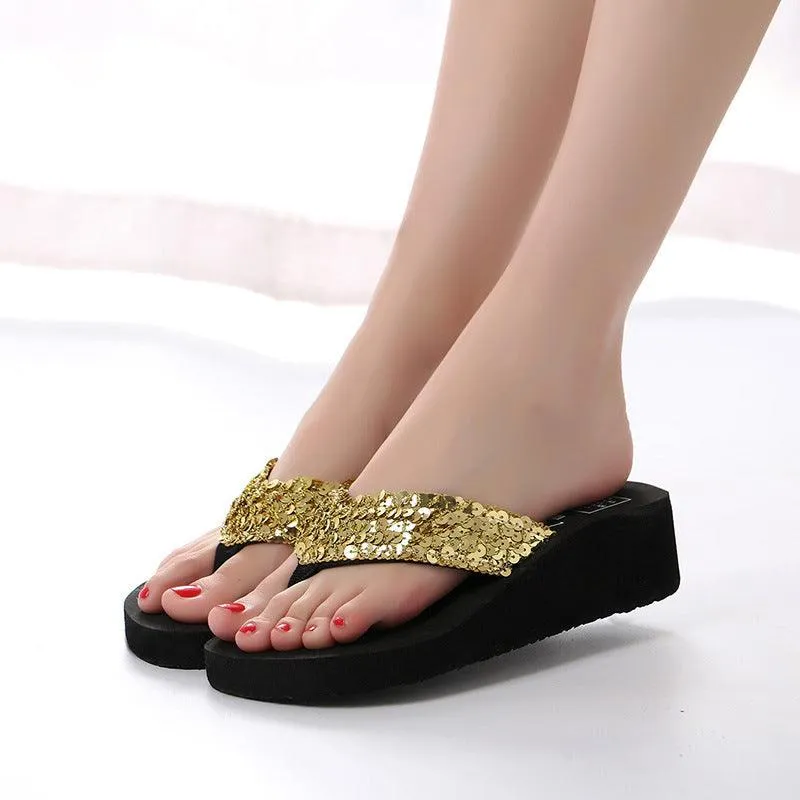Sequin flip flops sandals beach shoes slippers women