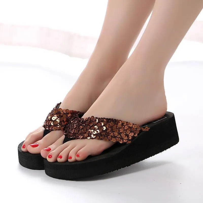 Sequin flip flops sandals beach shoes slippers women