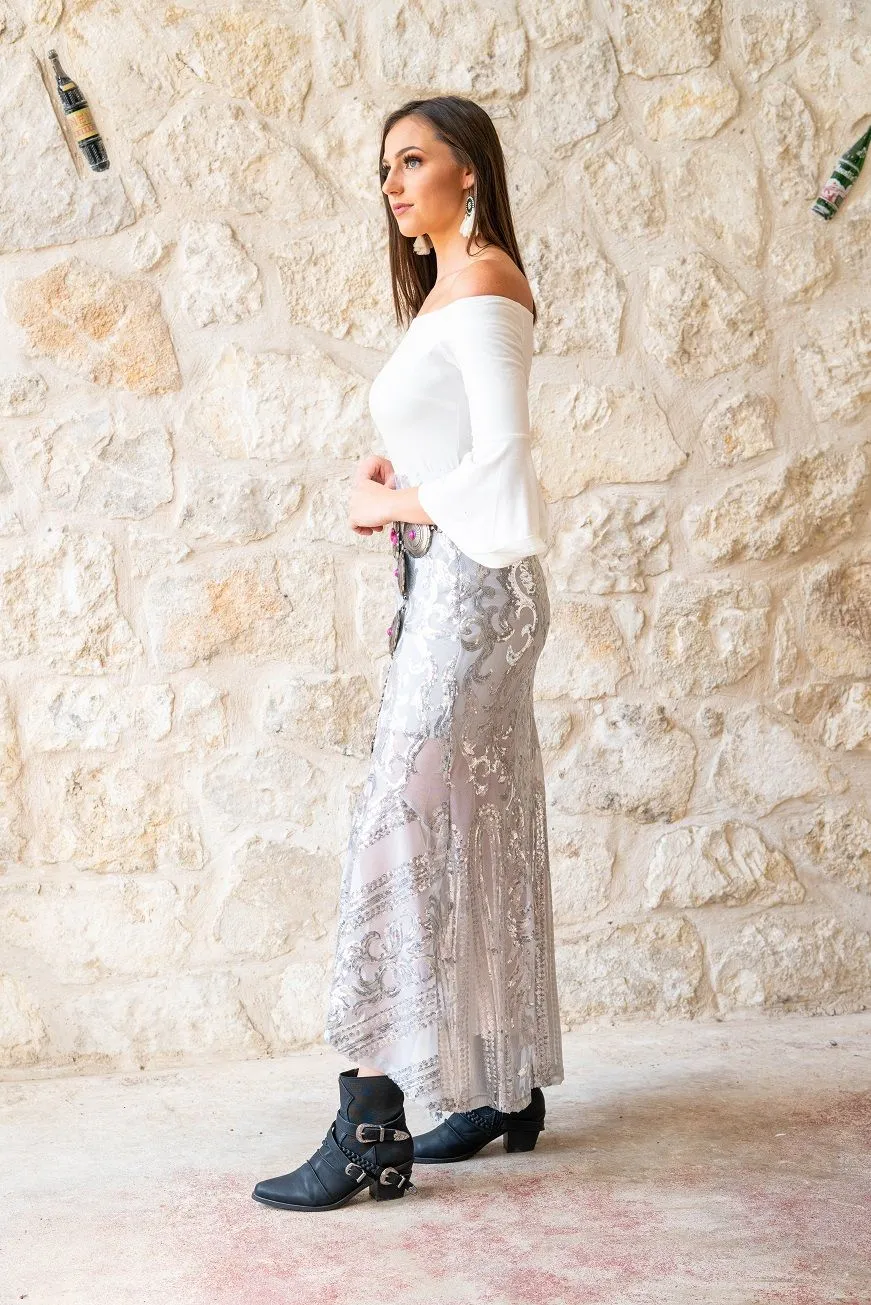 Silver Sequin Skirt