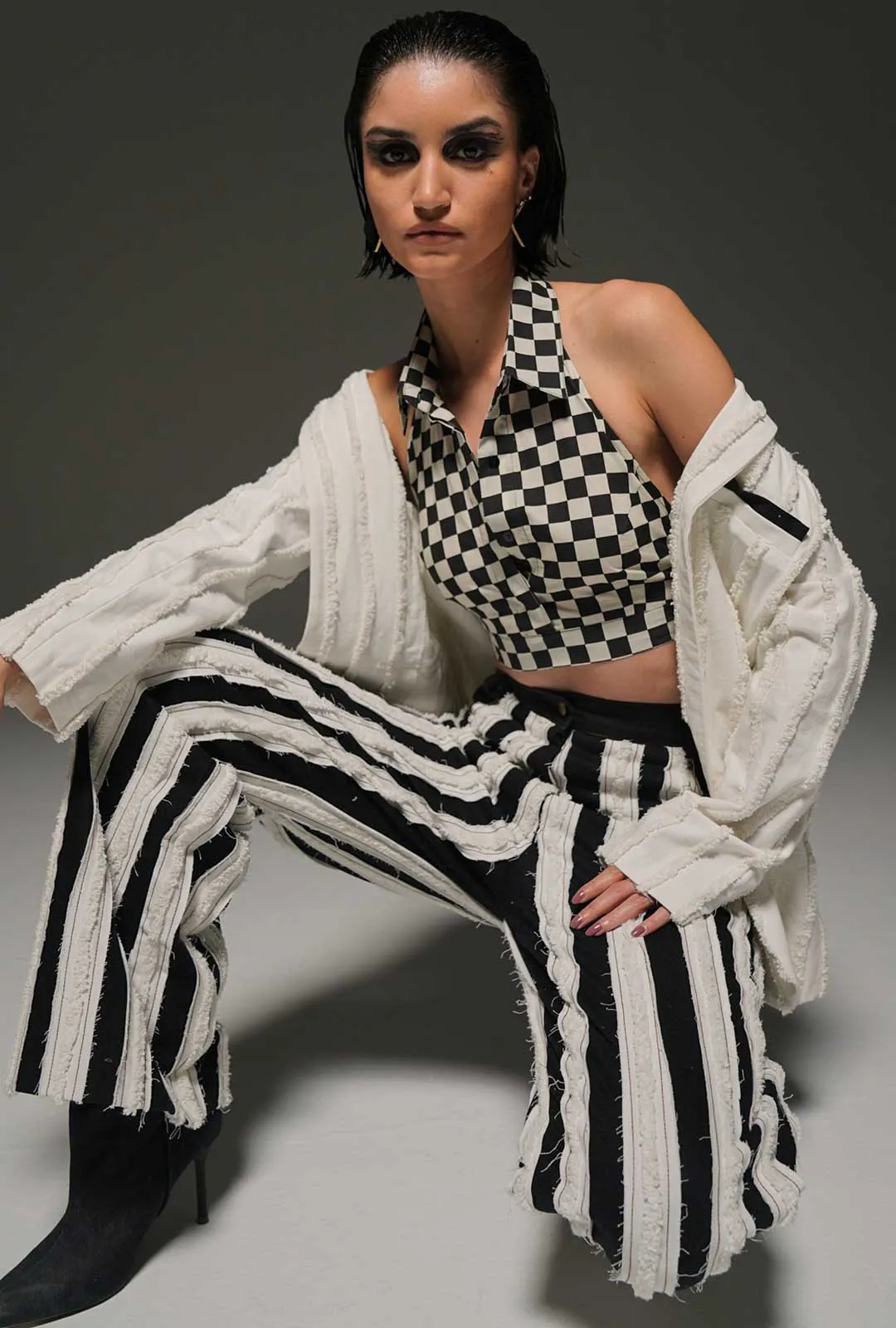 Striped Appliquéd High-Waist Pants