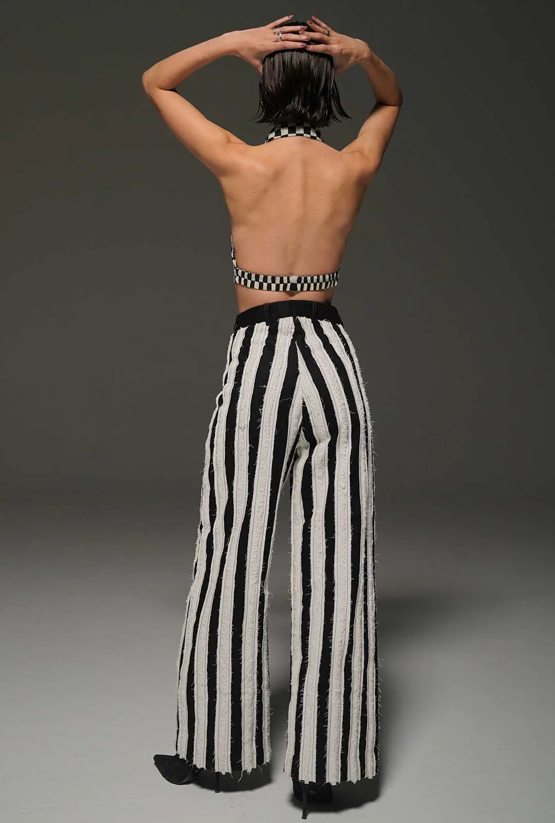 Striped Appliquéd High-Waist Pants