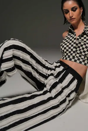 Striped Appliquéd High-Waist Pants