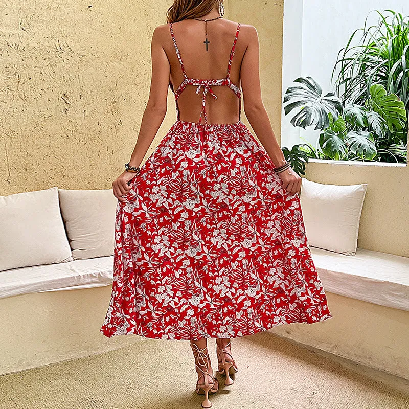Summer Women Wear Red Slip Vacation Dress