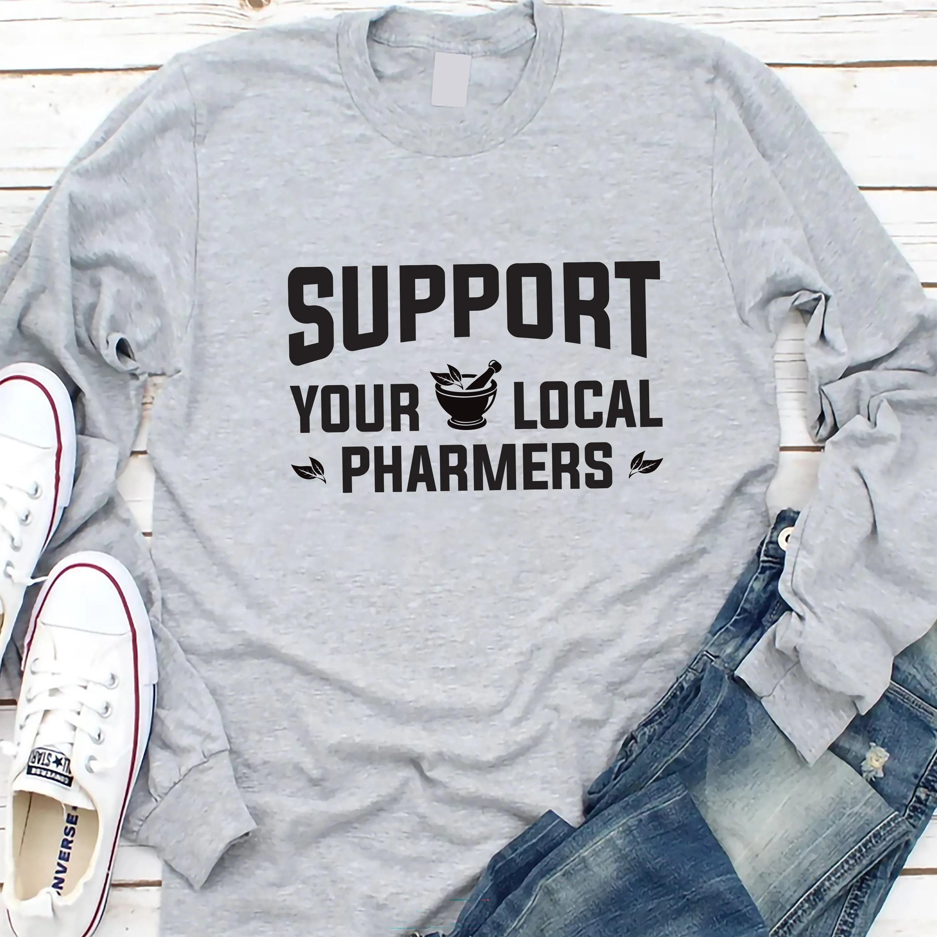 Support Your Local Pharmers Long Sleeve Shirt, Pharmacy Technician Shirt