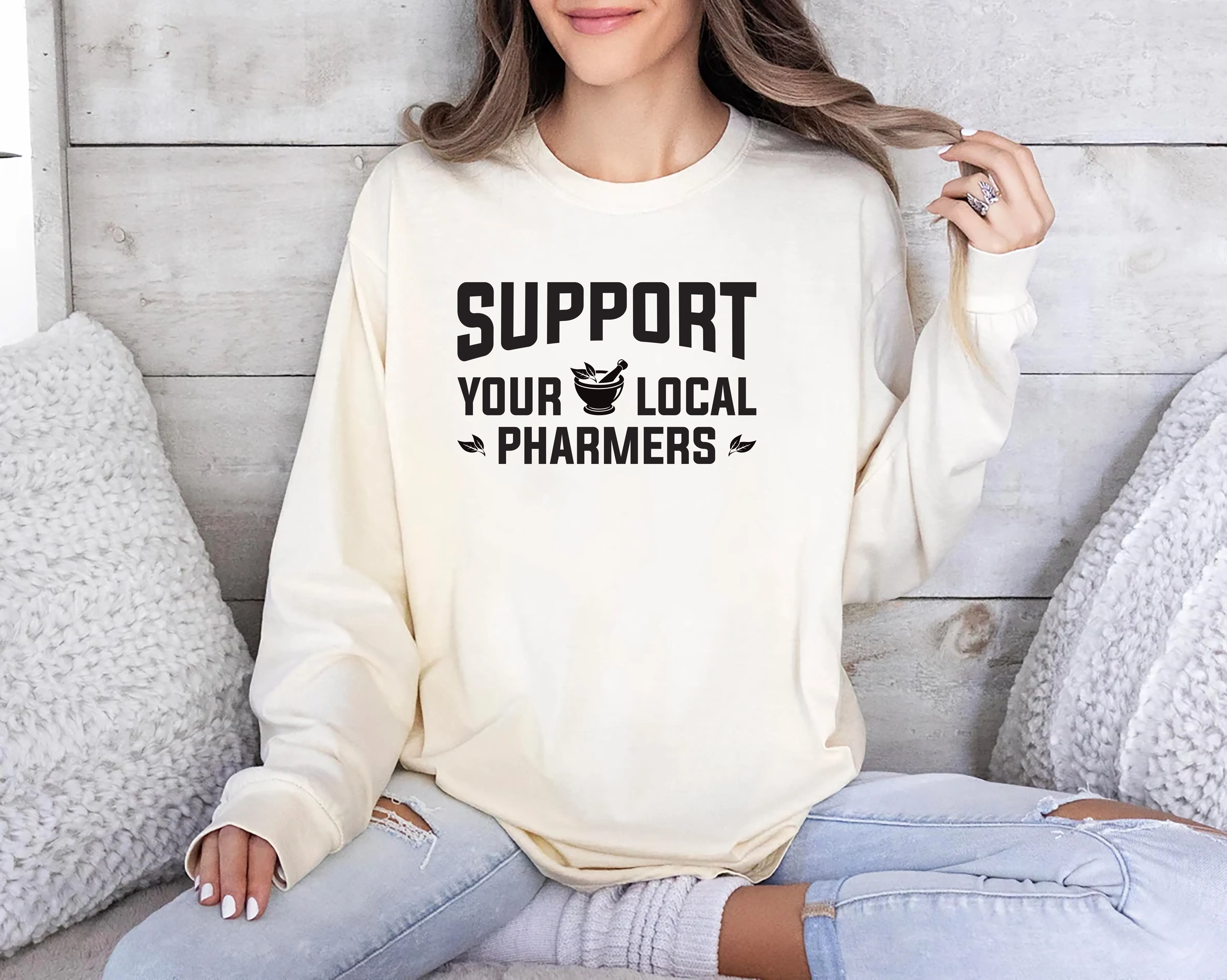 Support Your Local Pharmers Long Sleeve Shirt, Pharmacy Technician Shirt