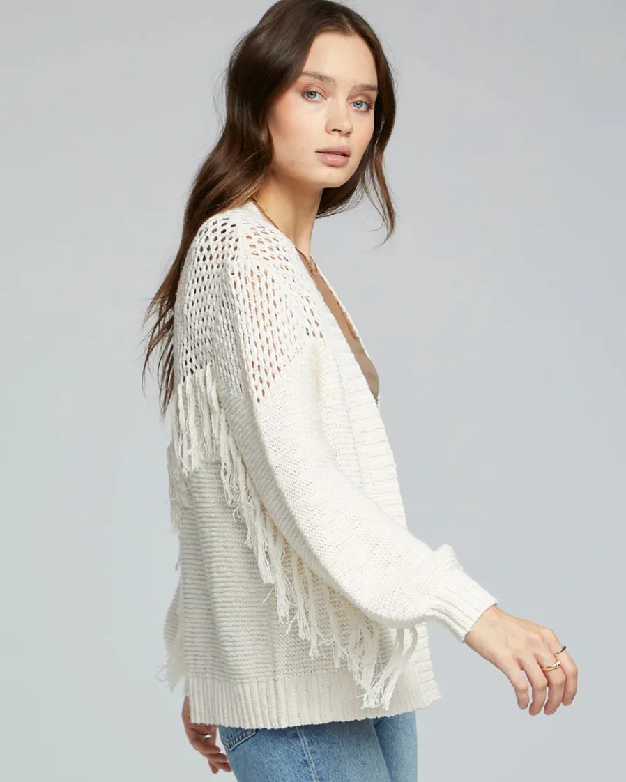 SWL Sweater Cardi w/Fringe-Cream