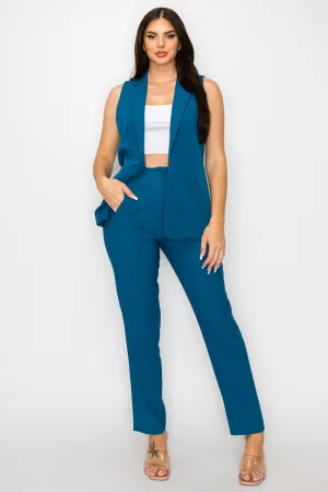 Teal Solid High Waist Dress Pants