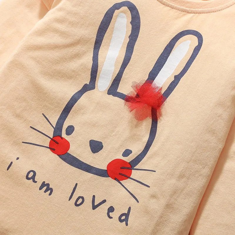 Toddler/Kid Girl's Long Sleeve Love-Filled Bunny Design T-shirt
