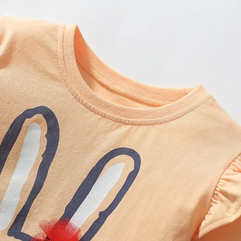 Toddler/Kid Girl's Long Sleeve Love-Filled Bunny Design T-shirt
