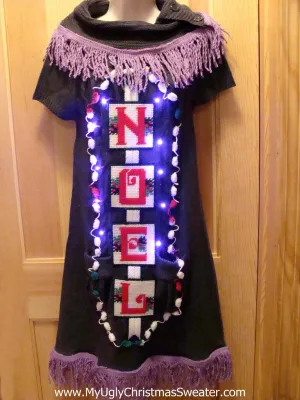 Ugly Christmas Sweater Party Tacky Dress "NOEL" with Lights  (d11)