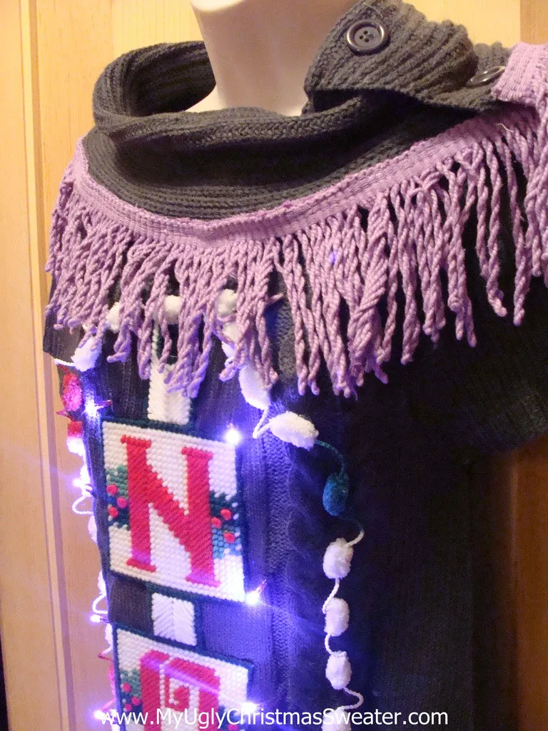 Ugly Christmas Sweater Party Tacky Dress "NOEL" with Lights  (d11)