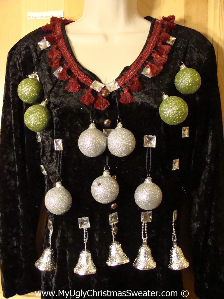 Ugly Christmas Sweater Party Tacky Dress with Real Ornaments (d82)