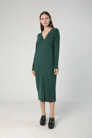 V-Neck Cardigan Sweater Dress in Merino Wool