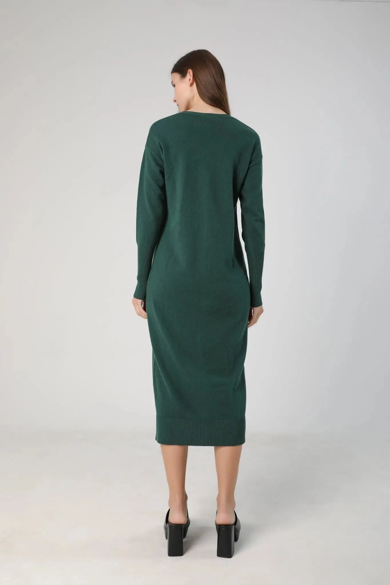 V-Neck Cardigan Sweater Dress in Merino Wool
