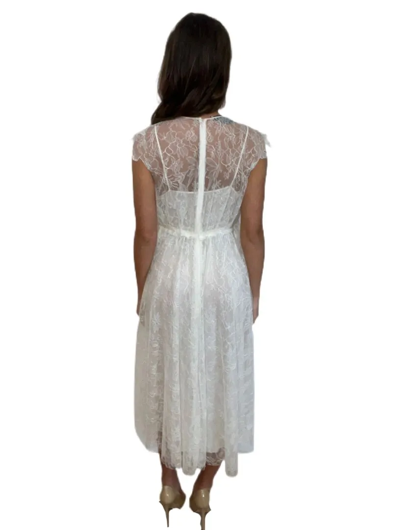 Valentino Cream Midi Sheer Lace Dress w Slip. Size: 42