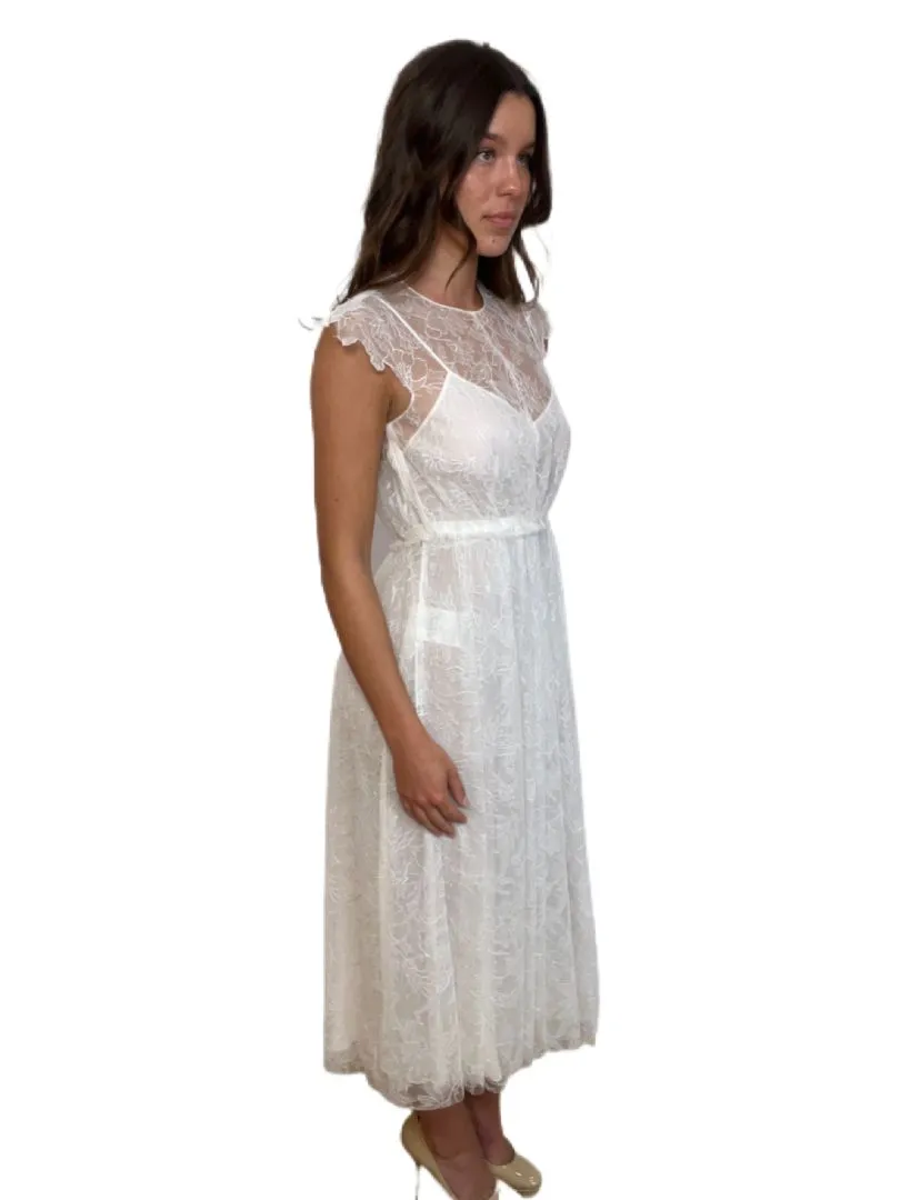 Valentino Cream Midi Sheer Lace Dress w Slip. Size: 42