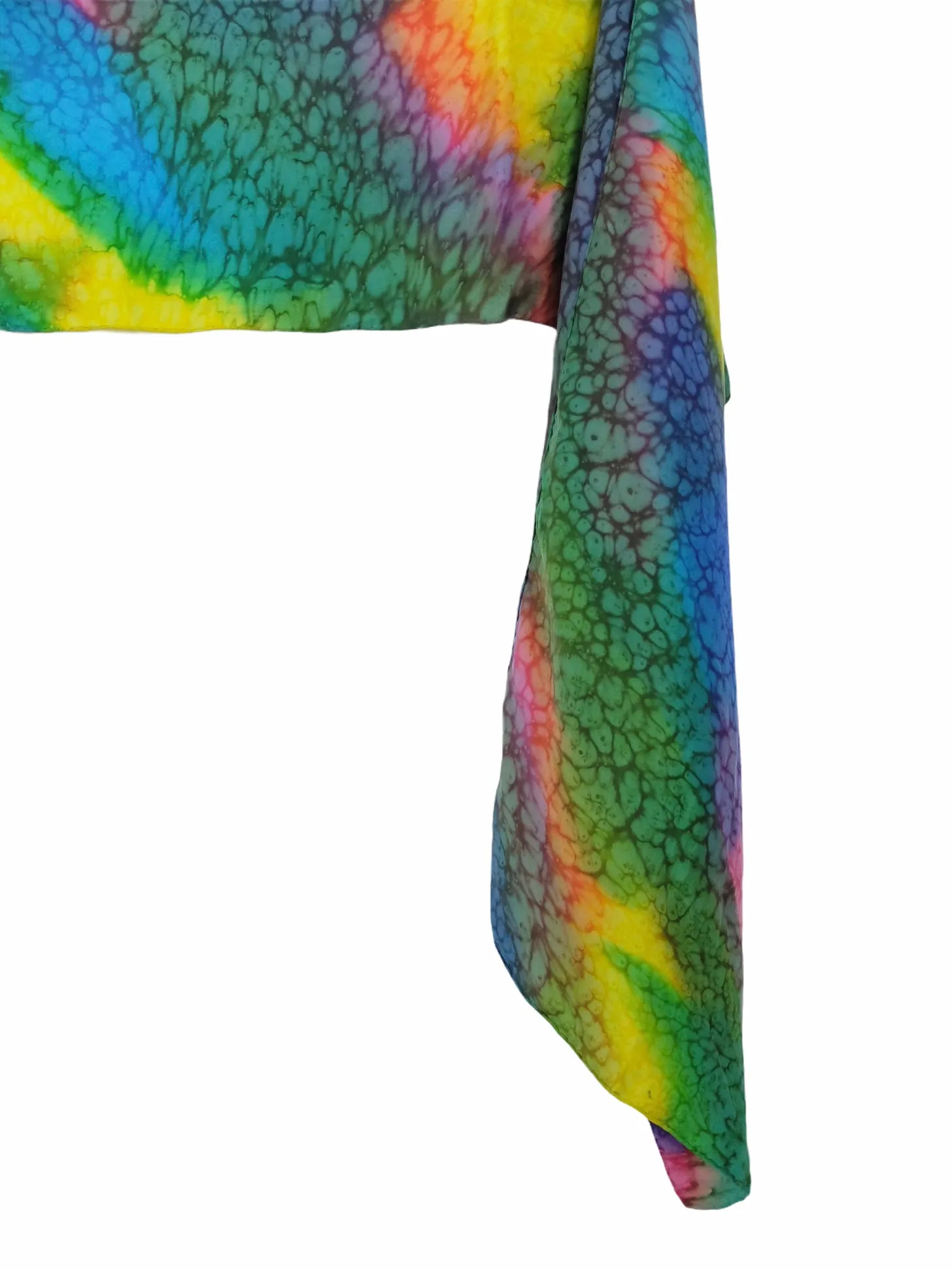 Vintage 80s Silk Psychedelic Hippie Bright Rainbow Tie Dye Acid Wash Long Wide Neck Tie Scarf