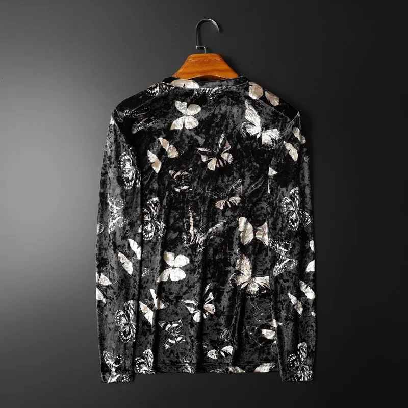 Vintage Butterfly Print V-Neck T-Shirt