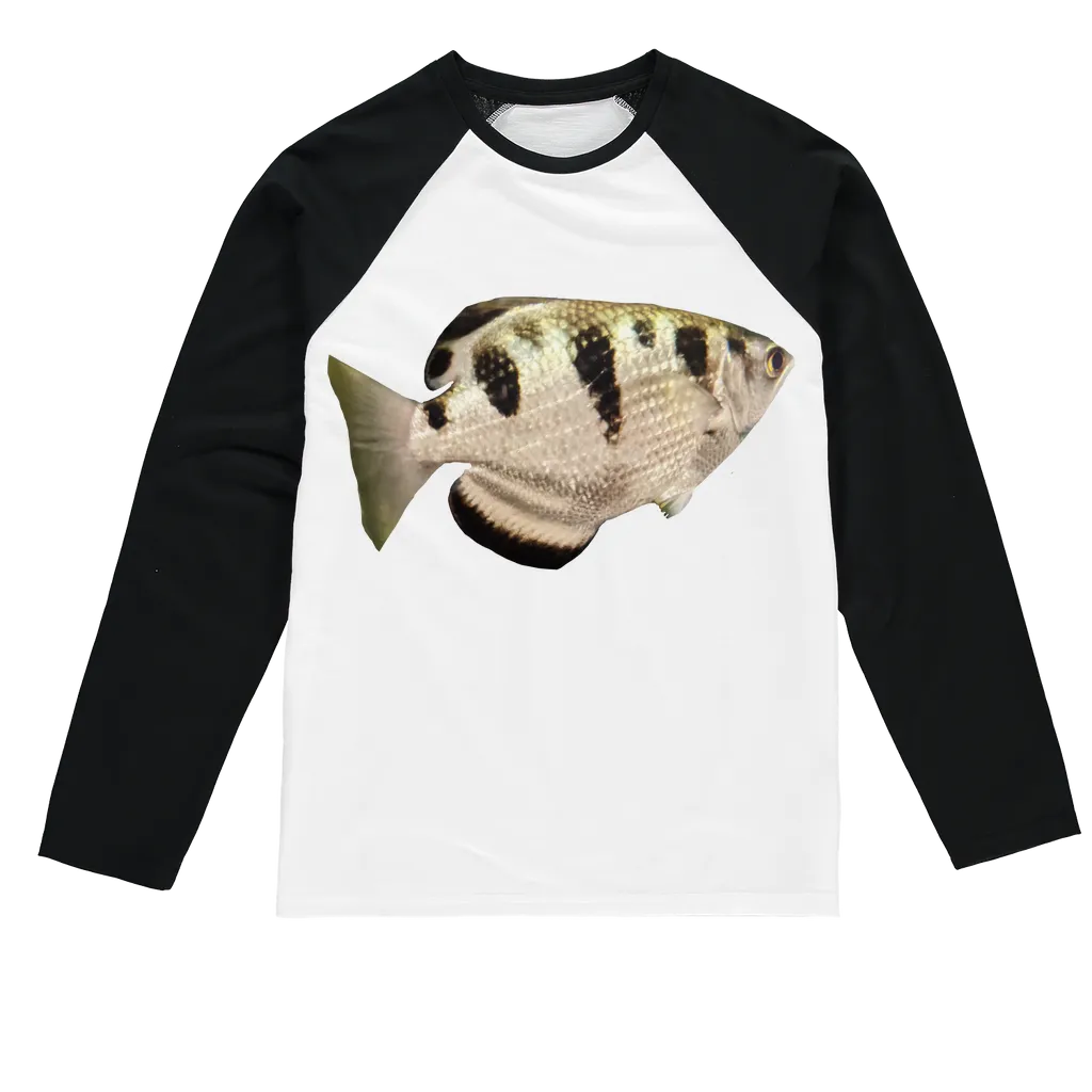 White Black Fish Sublimation Baseball Long Sleeve T-Shirt