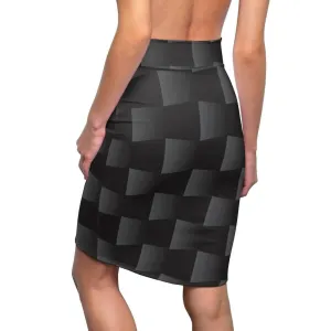 Womens Pencil Skirt, High Waist Stretch, 3D Black Squares