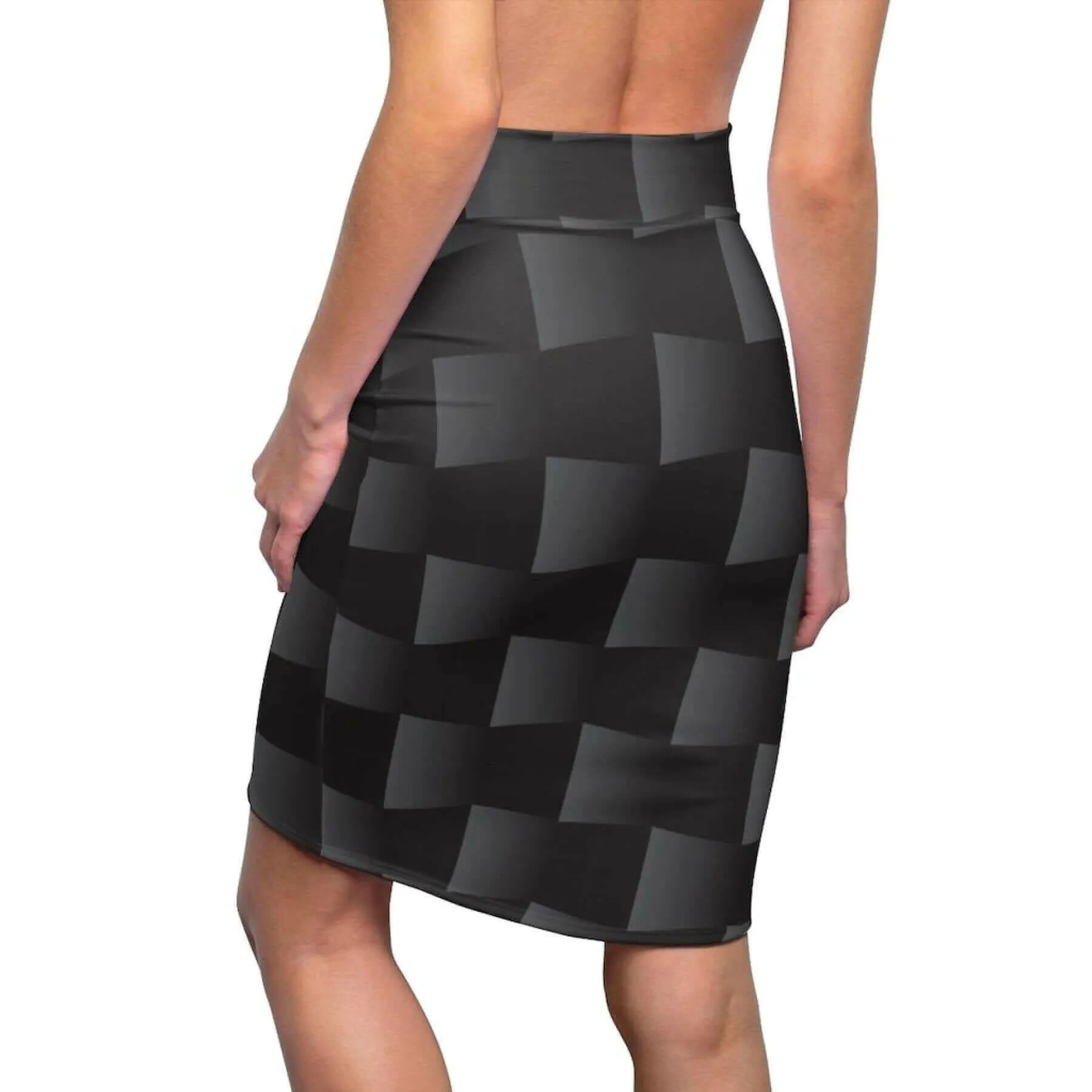 Womens Pencil Skirt, High Waist Stretch, 3D Black Squares