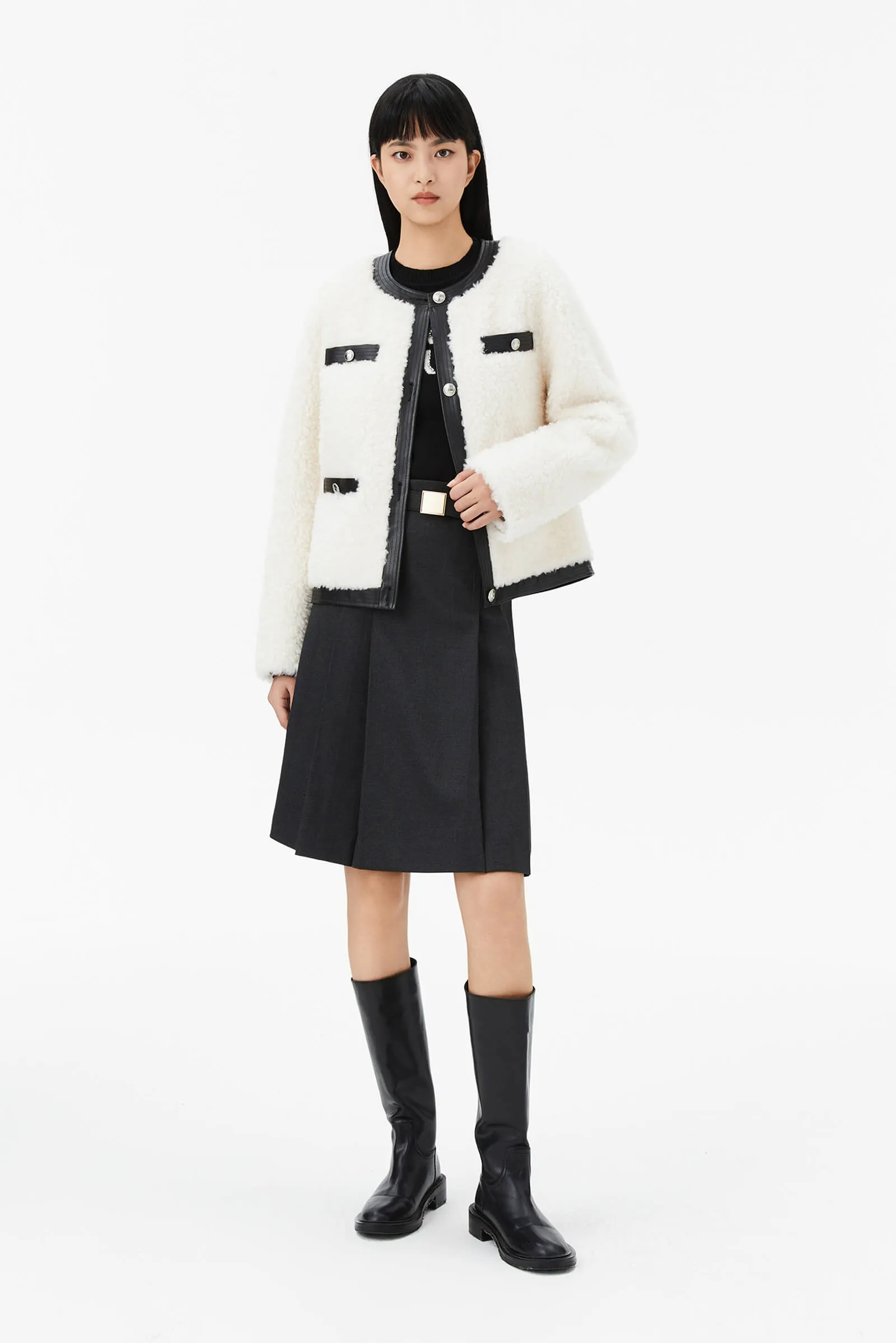 Wool and Leather Patchwork Coat