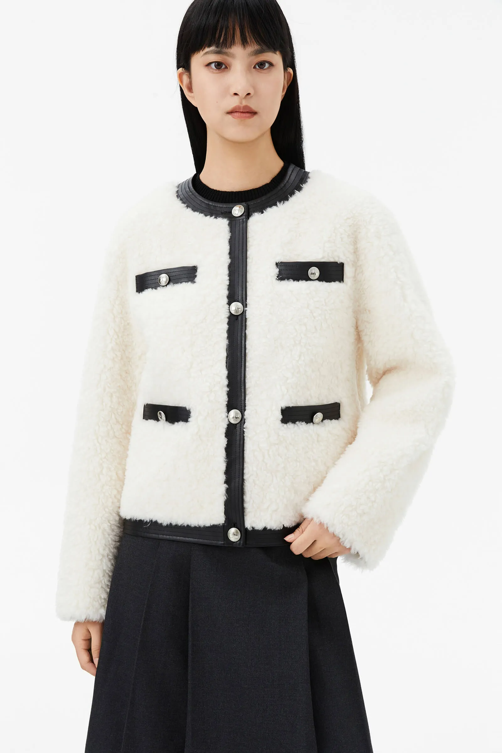 Wool and Leather Patchwork Coat