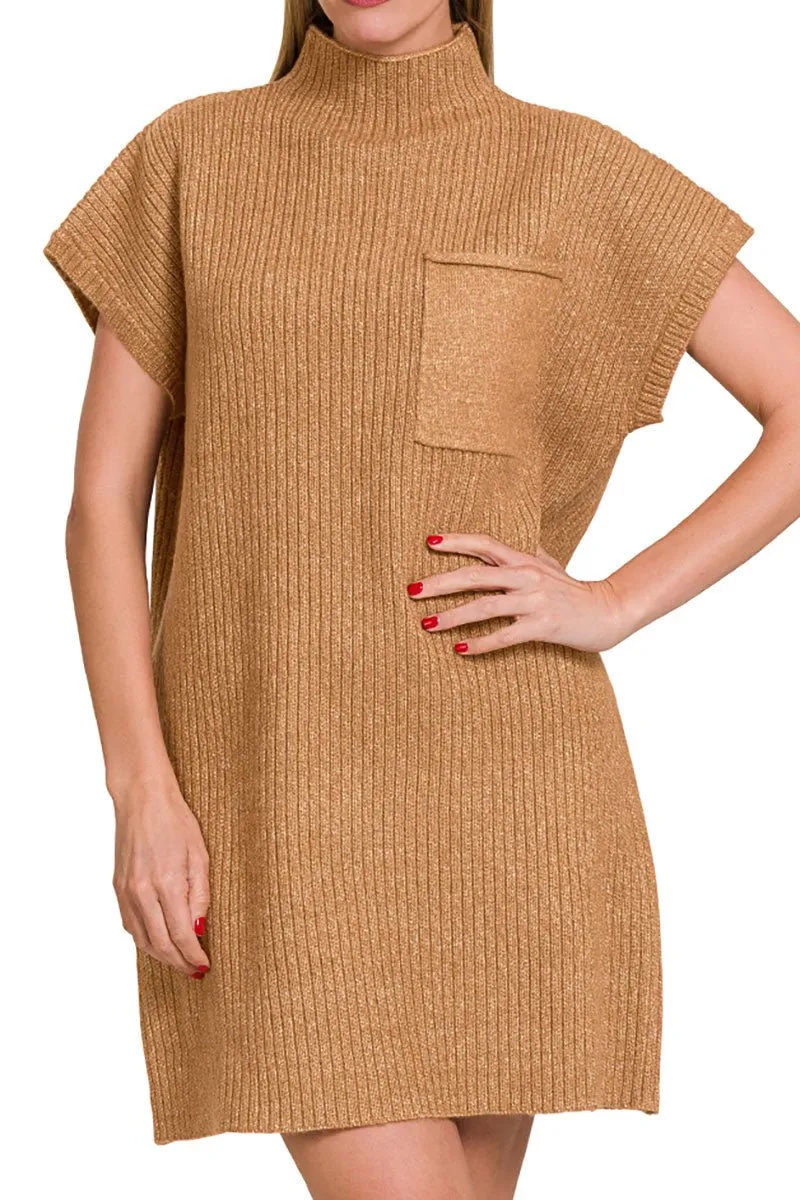 Zenana Burlington Deep Camel Mock Neck Sweater Dress