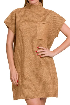Zenana Burlington Deep Camel Mock Neck Sweater Dress